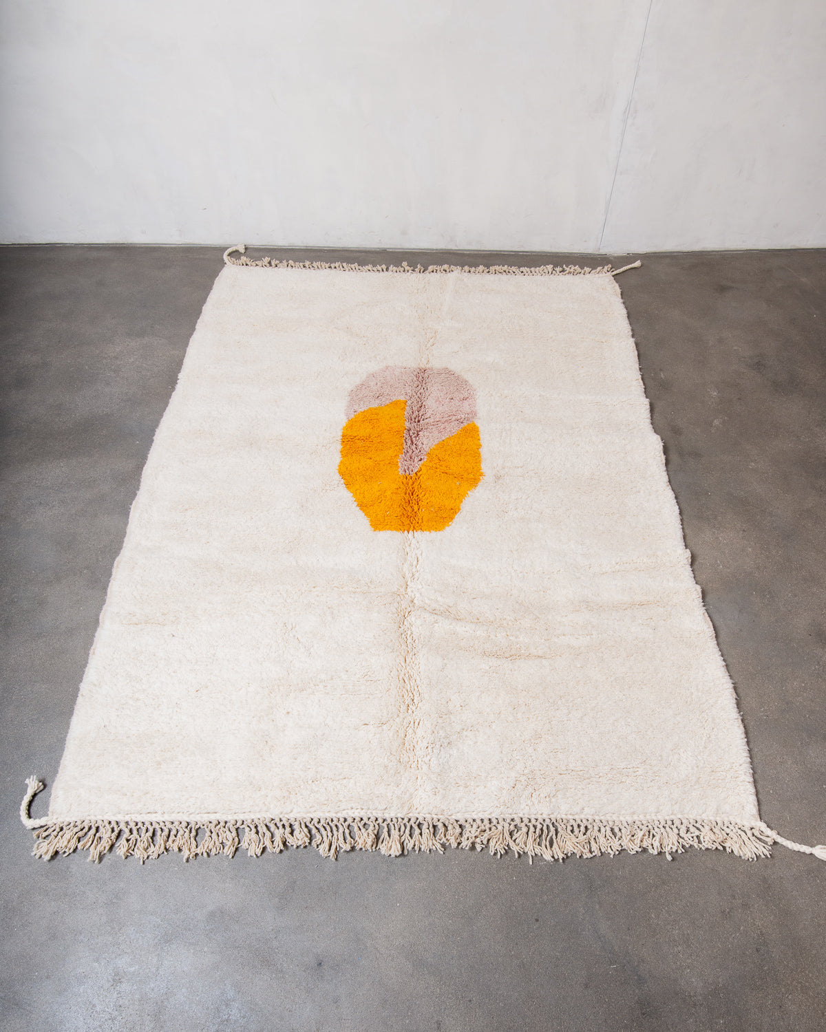 Modern, designer, handcrafted Berber rug from Morocco. Beniourain carpet with beautiful colours and patterns and fluffy wool texture.